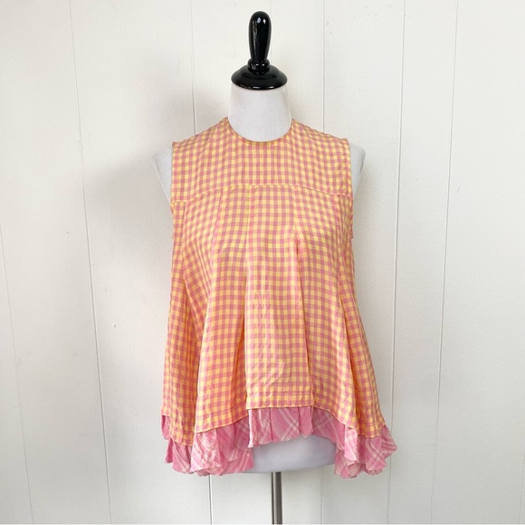Tricot Comme des Garçons Check Frill Tops Size Small Gingham Pink Yellow - Picture 1 of 16